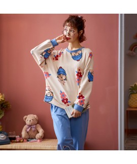 Women's long sleeve round neck Pullover lovely cotton sleepwear set