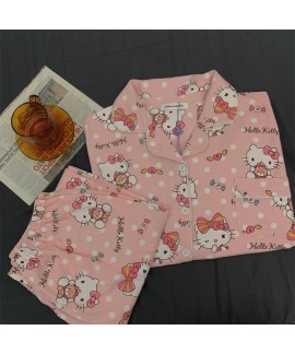 Hello Kitty pajamas women's cute cotton long-sleeved cartoon two-piece cotton sleepwear