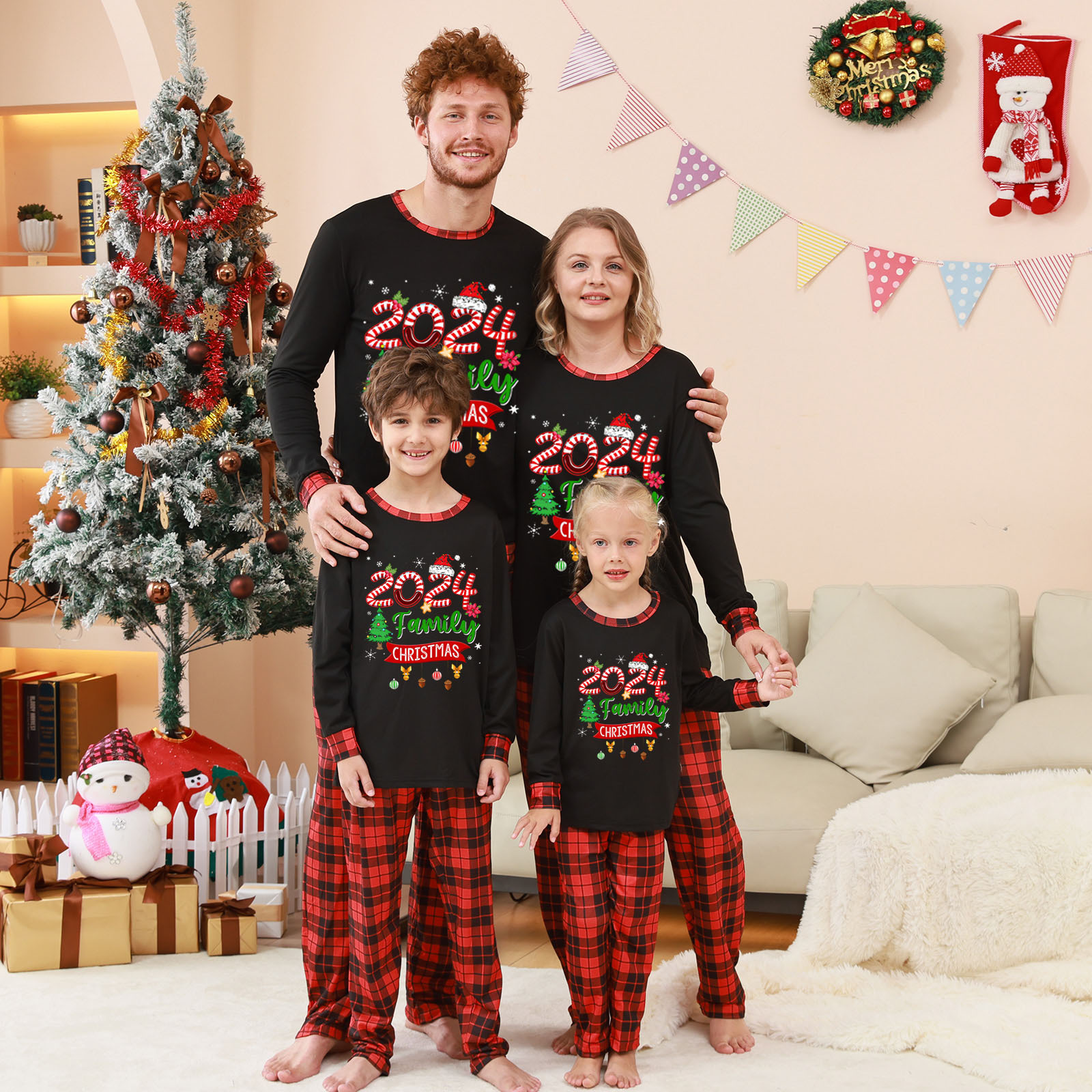 Family Christmas Matching Pajama Set – Christmas Plaid Print Parent-Child Set